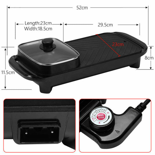 Electric 2-in-1 Smokeless Hot Pot & Teppanyaki Barbecue Grill