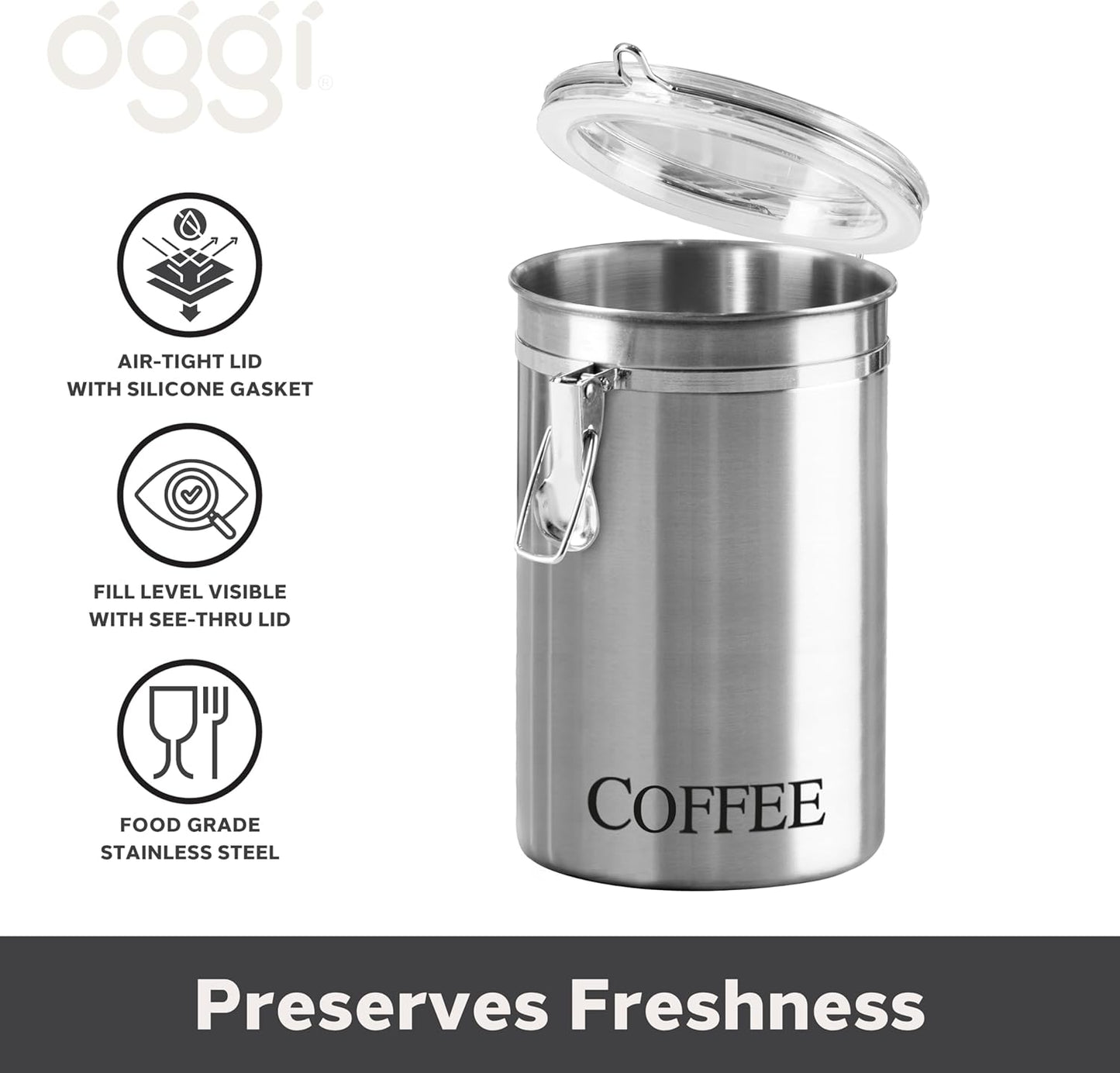 OGGI Brushed Stainless Steel Airtight Coffee Canister