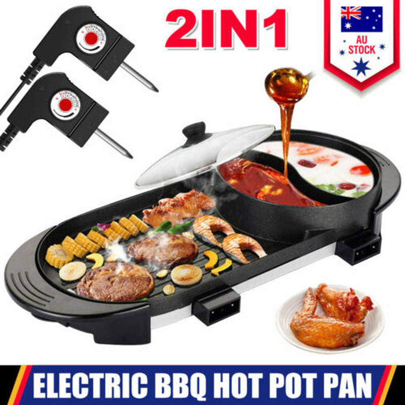 Electric 2-in-1 Smokeless Hot Pot & Teppanyaki Barbecue Grill