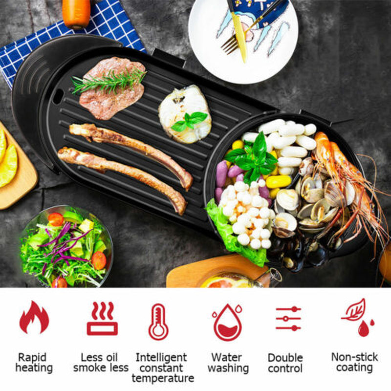 Electric 2-in-1 Smokeless Hot Pot & Teppanyaki Barbecue Grill