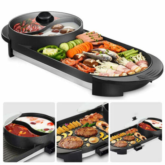 Electric 2-in-1 Smokeless Hot Pot & Teppanyaki Barbecue Grill