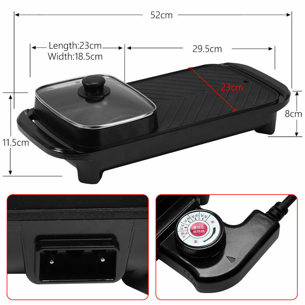 Electric 2-in-1 Smokeless Hot Pot & Teppanyaki Barbecue Grill