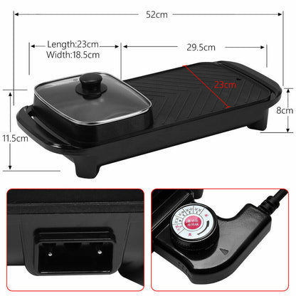 Electric 2-in-1 Smokeless Hot Pot & Teppanyaki Barbecue Grill