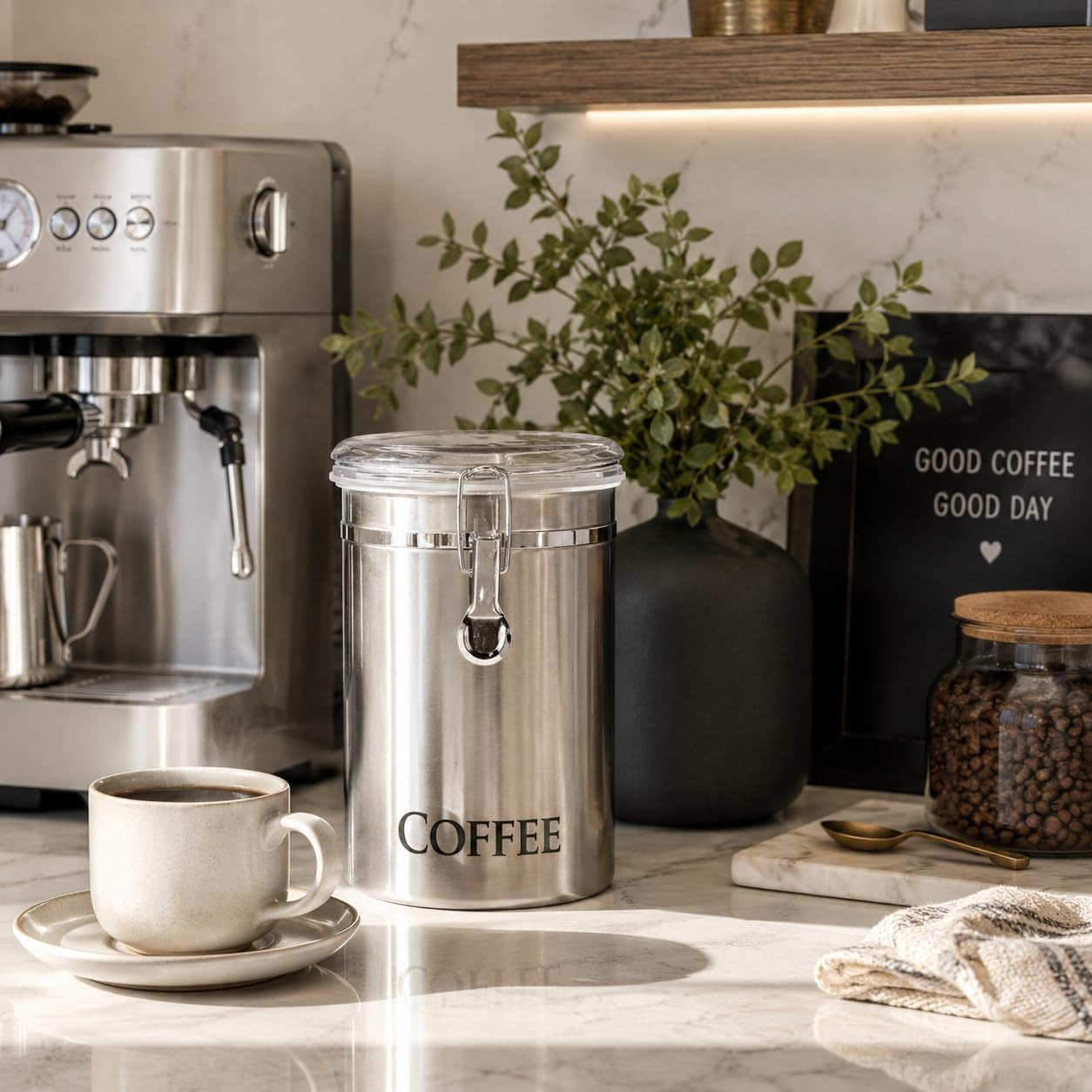 OGGI Brushed Stainless Steel Airtight Coffee Canister