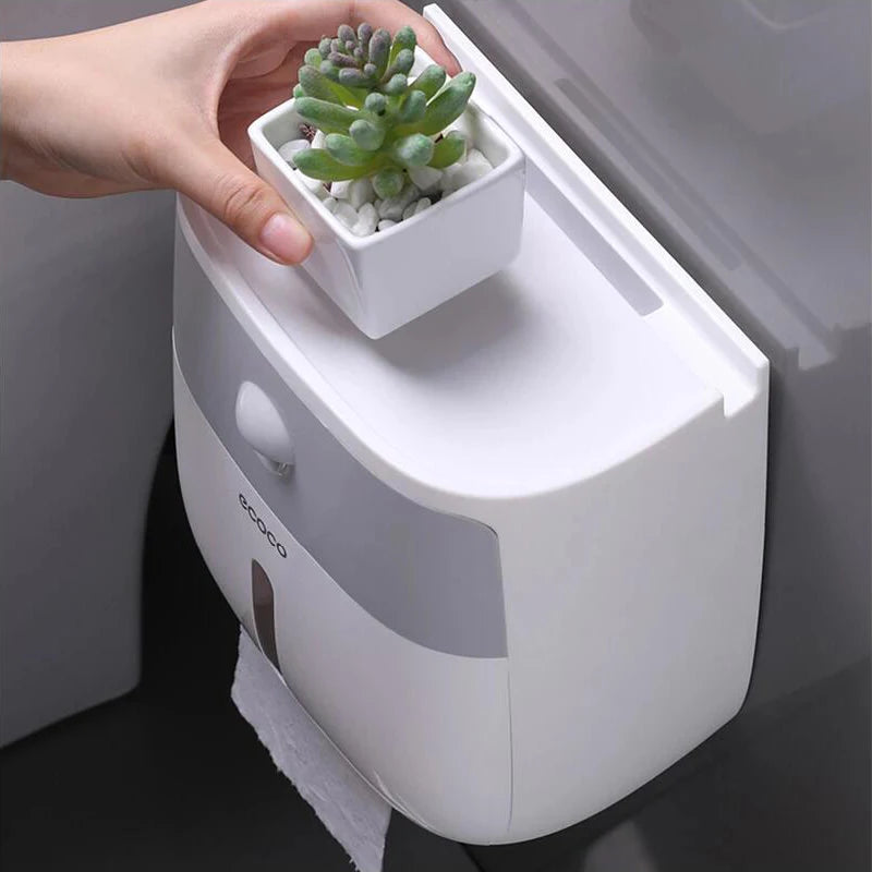 Wall-Mounted Waterproof Toilet Paper Holder & Storage Box