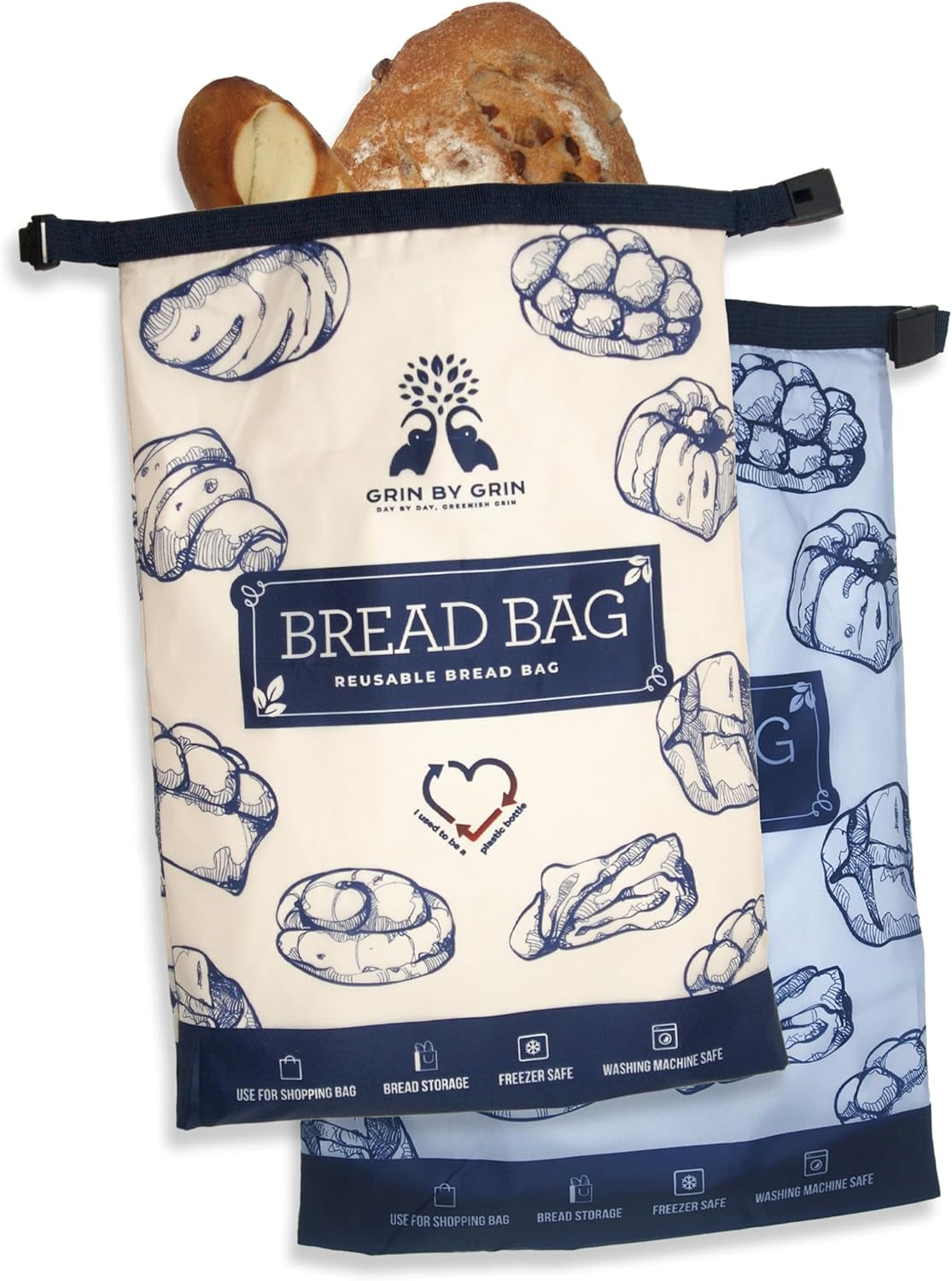 2-Pack Reusable Zipper Bread Bags for Homemade Loaf & Freezer Storage