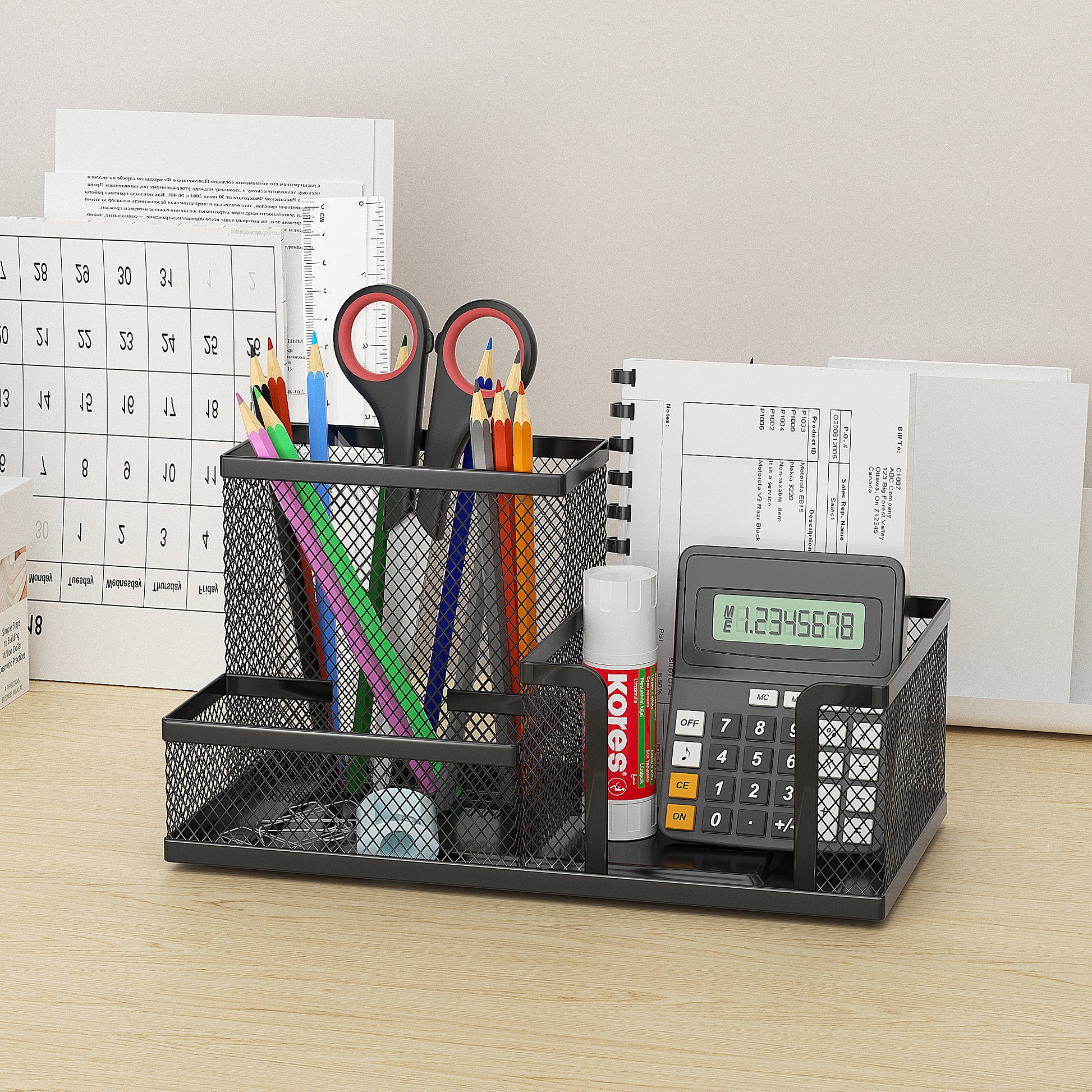 Mesh Desk Organizer Office Supplies Caddy with Pencil Holder and Storage Baskets