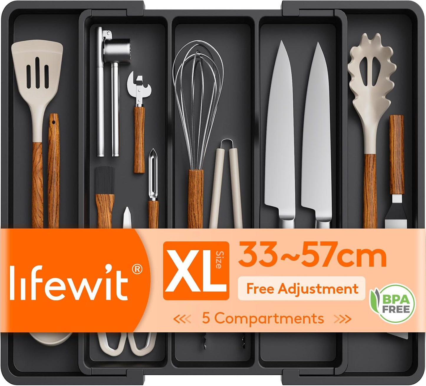 Lifewit Expandable Kitchen Cutlery & Utensil Drawer Organiser