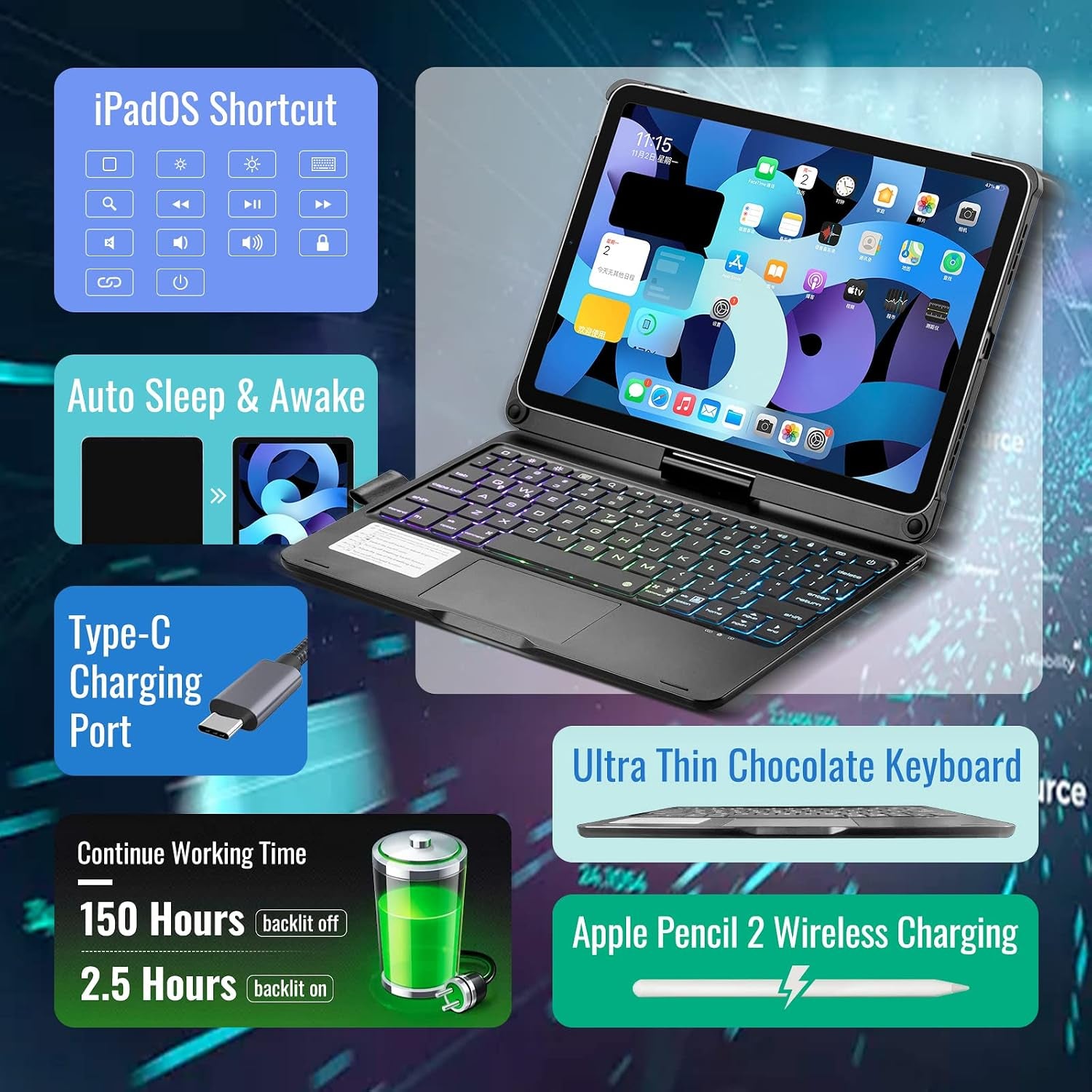 360° Rotatable Keyboard Case for iPad Air & Pro