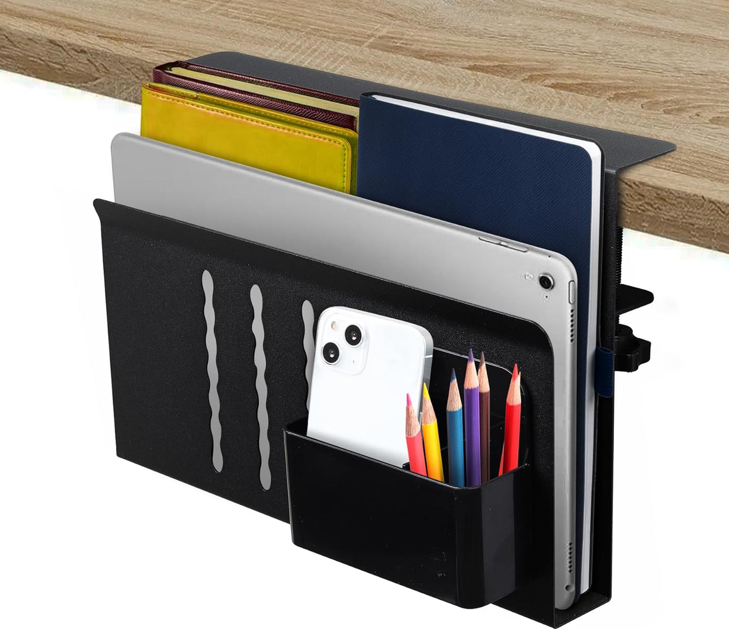 CARLA HOME Under Desk Side Laptop Holder Storage with No Drill Cable Management Tray and Pen Storage for Office and Home