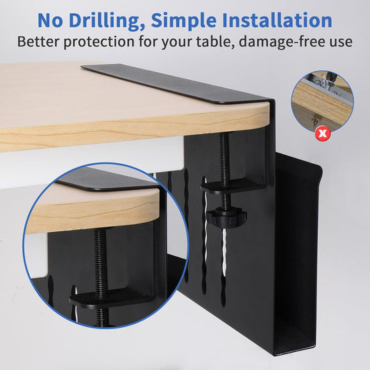 CARLA HOME Under Desk Side Laptop Holder Storage with No Drill Cable Management Tray and Pen Storage for Office and Home