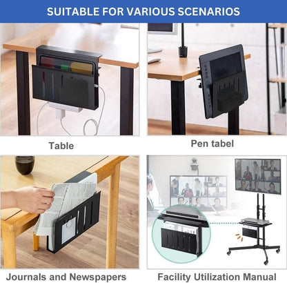 CARLA HOME Under Desk Side Laptop Holder Storage with No Drill Cable Management Tray and Pen Storage for Office and Home