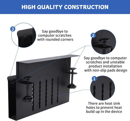 CARLA HOME Under Desk Side Laptop Holder Storage with No Drill Cable Management Tray and Pen Storage for Office and Home