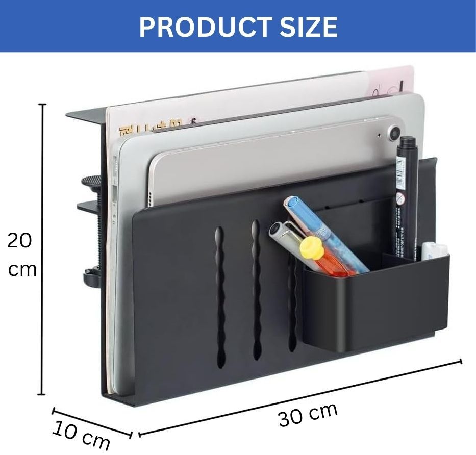 CARLA HOME Under Desk Side Laptop Holder Storage with No Drill Cable Management Tray and Pen Storage for Office and Home