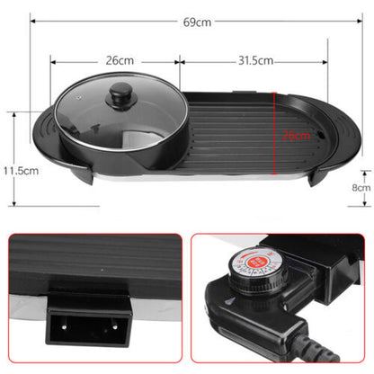 Electric 2-in-1 Smokeless Hot Pot & Teppanyaki Barbecue Grill