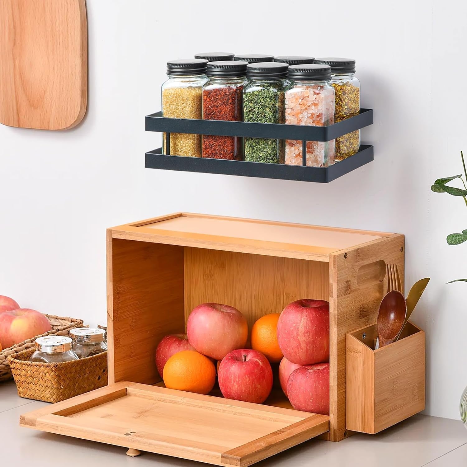 6-Piece Square Glass Spice Jar Set with Lids & Labels