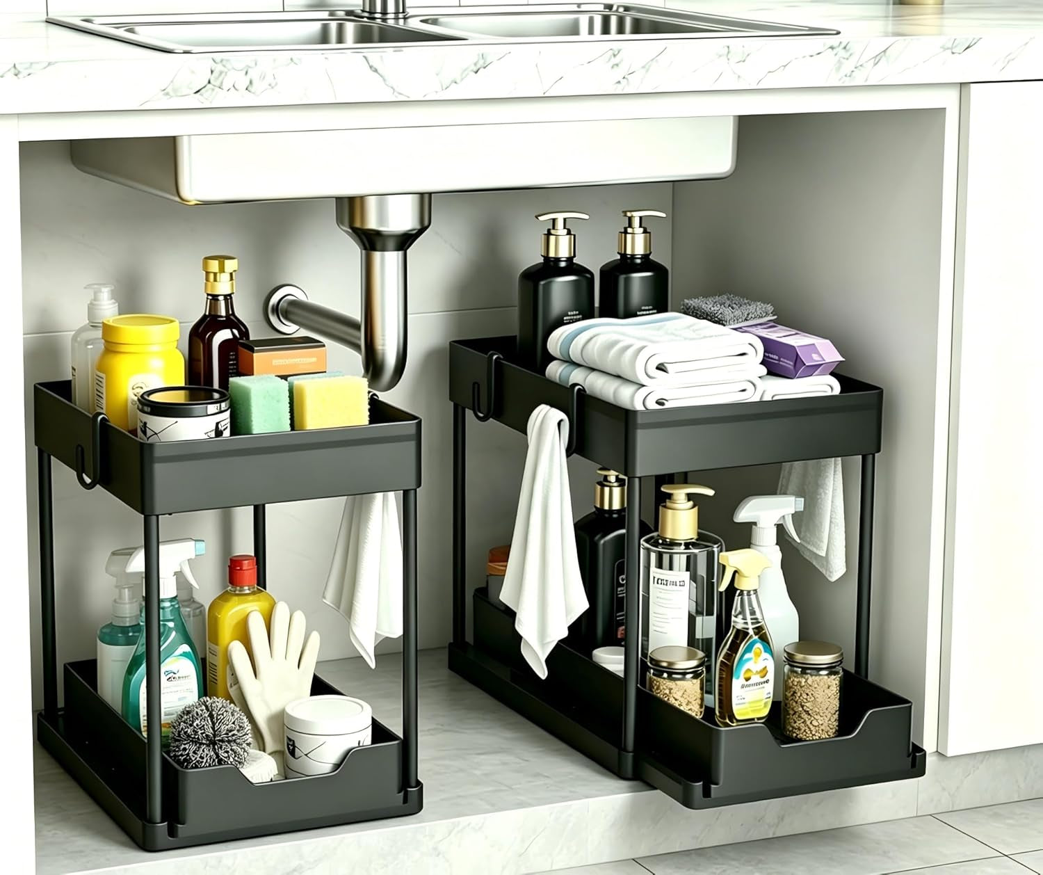 DEKAVA 2-Tier Sliding Under-Sink Cabinet Organiser (2-Pack)