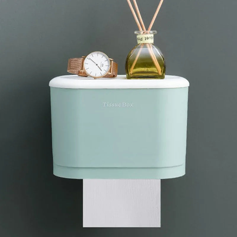 Wall-Mounted Waterproof Toilet Paper Holder & Storage Box