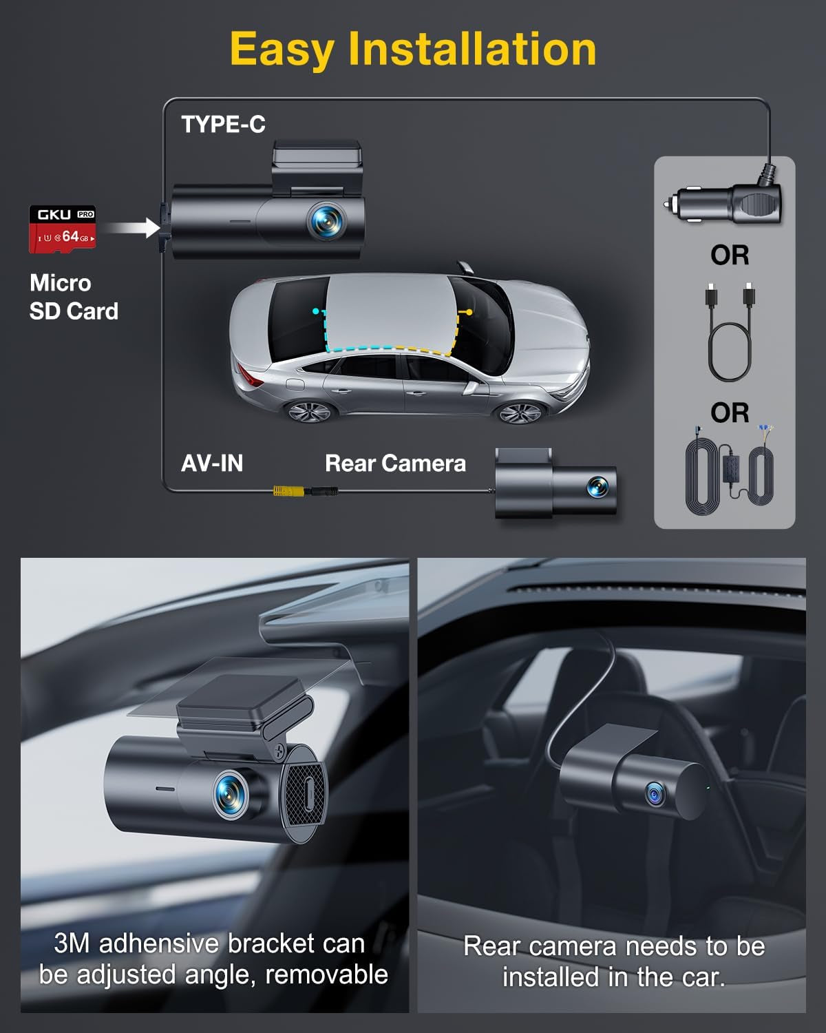 4K Dual Dash Cam with GPS & Wi-Fi