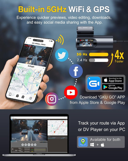 4K Dual Dash Cam with GPS & Wi-Fi