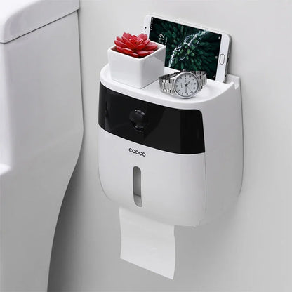 Wall-Mounted Waterproof Toilet Paper Holder & Storage Box
