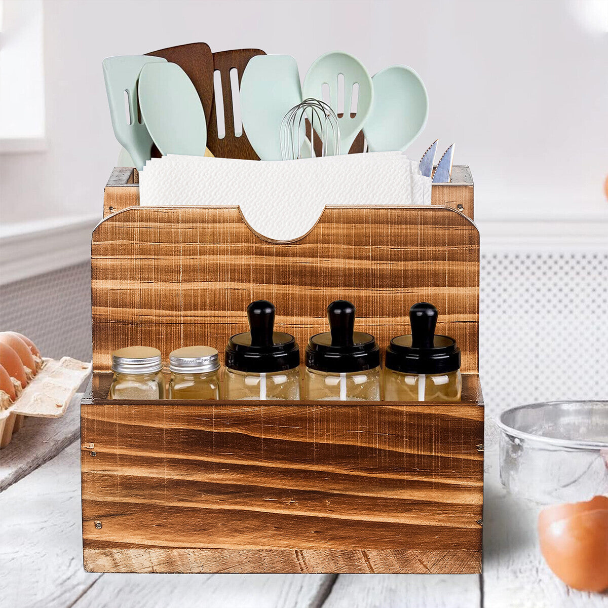 Wooden Countertop Spice & Utensil Organiser