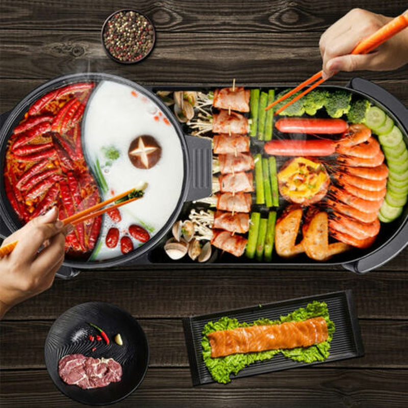 Electric 2-in-1 Smokeless Hot Pot & Teppanyaki Barbecue Grill