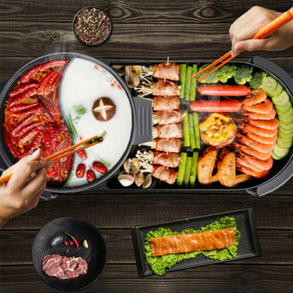 Electric 2-in-1 Smokeless Hot Pot & Teppanyaki Barbecue Grill