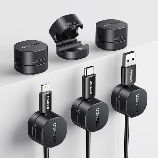 6 Pack Magnetic Cable Clip, Strong Adhesive Cable Management | Keep Phone Charging Cables, Computer Cords, and Home Appliance Cables Organized for Nightstand, Desk, Black