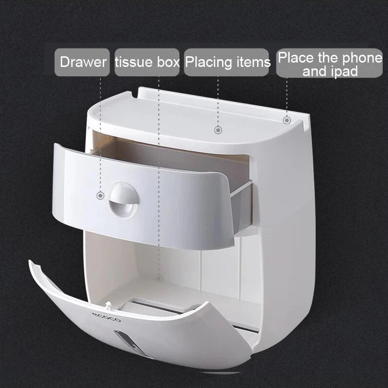 Wall-Mounted Waterproof Toilet Paper Holder & Storage Box
