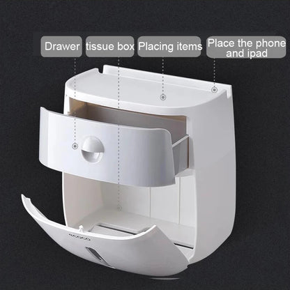 Wall-Mounted Waterproof Toilet Paper Holder & Storage Box