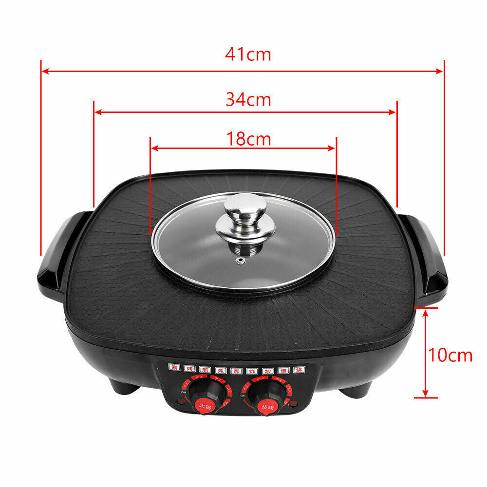 Electric 2-in-1 Smokeless Hot Pot & Teppanyaki Barbecue Grill
