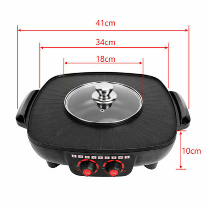 Electric 2-in-1 Smokeless Hot Pot & Teppanyaki Barbecue Grill