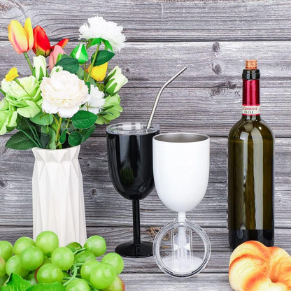 3-Pack Stainless Steel Stemmed Wine Glasses with Lids