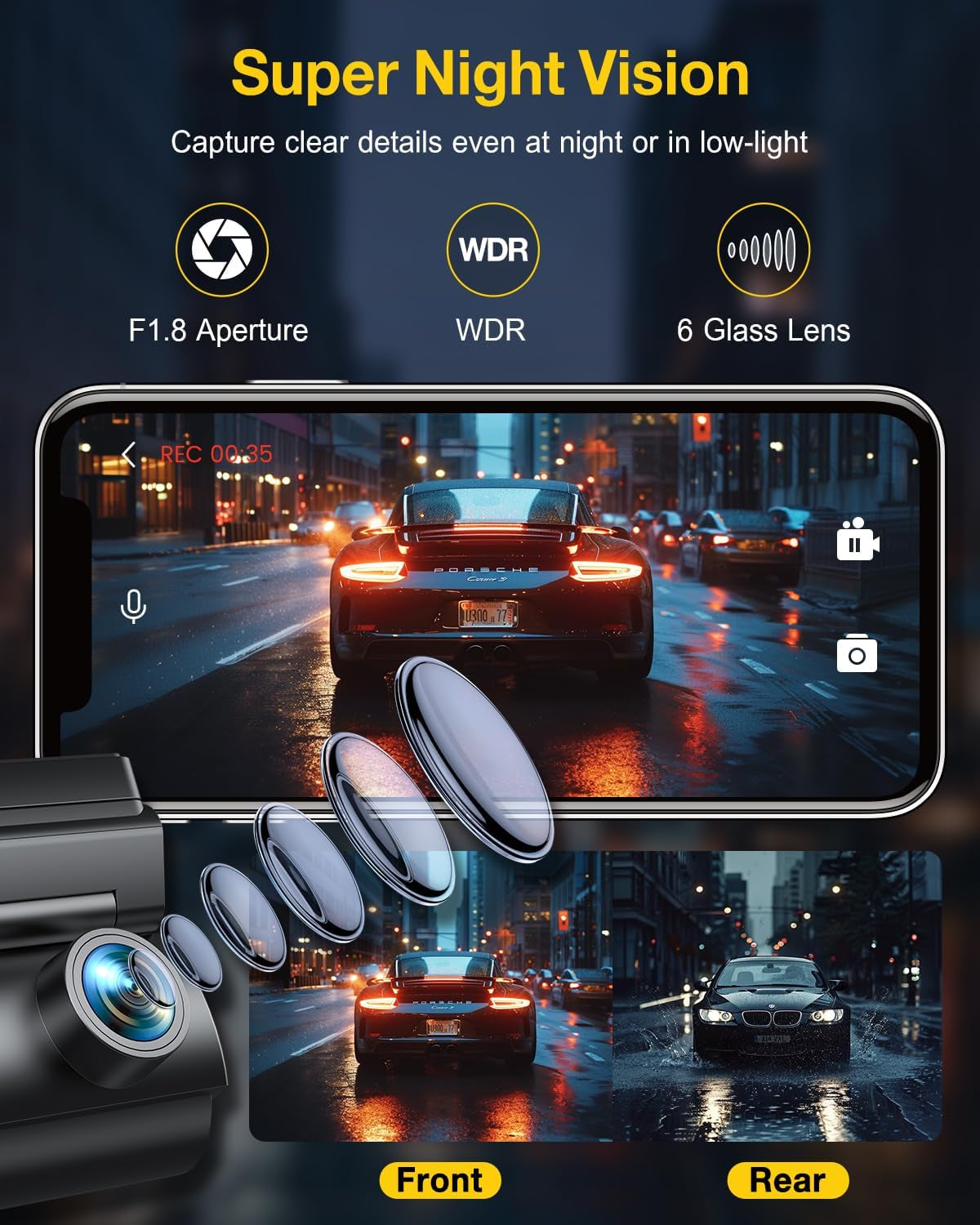 4K Dual Dash Cam with GPS & Wi-Fi