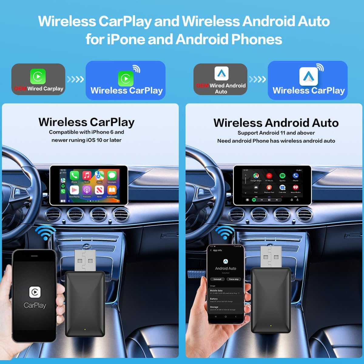 Wireless 2-in-1 CarPlay & Android Auto Adapter
