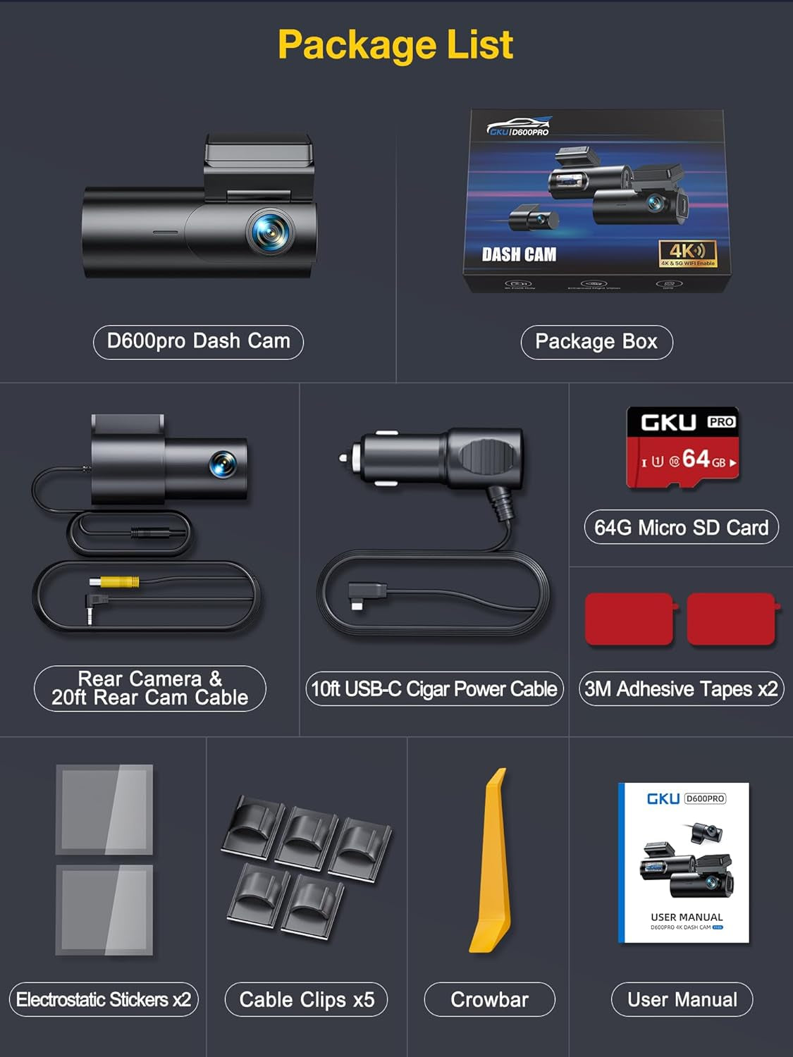 4K Dual Dash Cam with GPS & Wi-Fi
