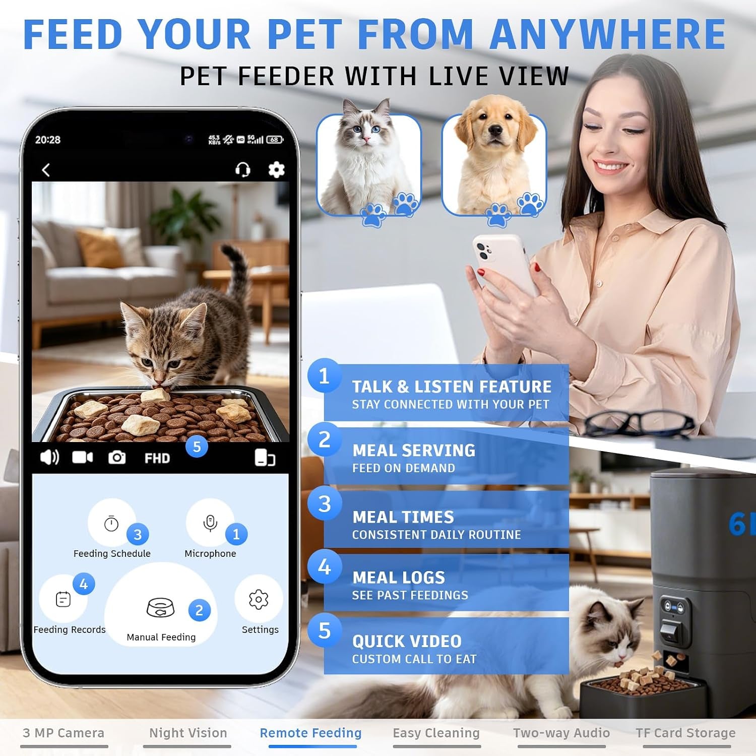 Smart Automatic Dual-Bowl Pet Feeder with 1080P HD Camera