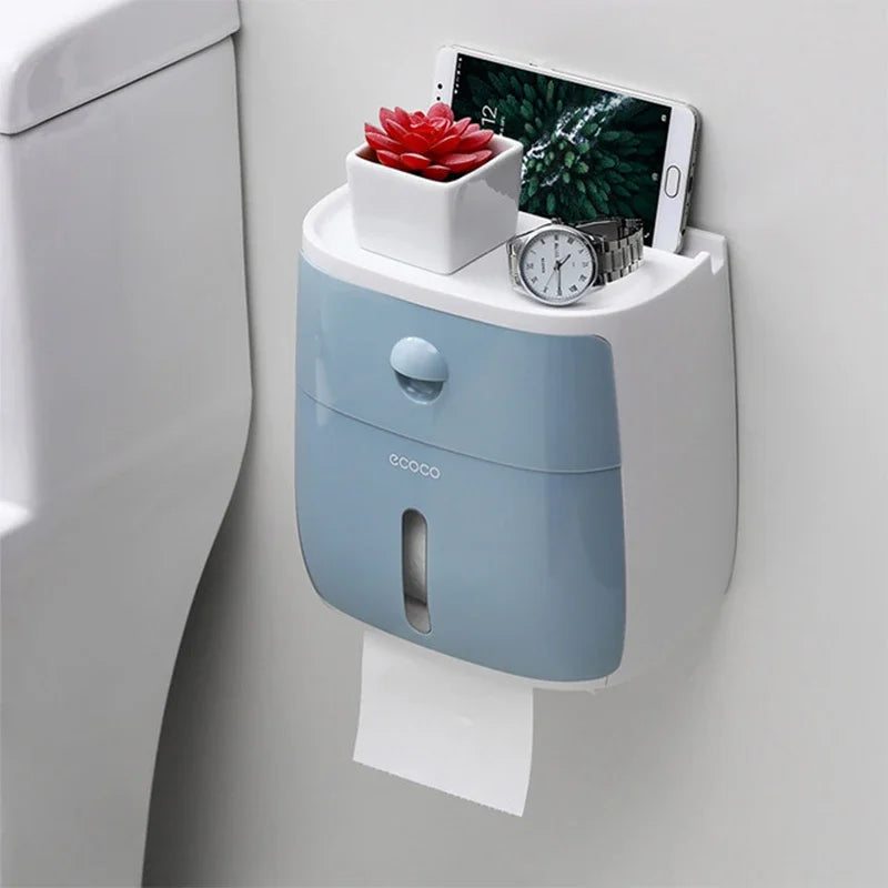 Wall-Mounted Waterproof Toilet Paper Holder & Storage Box
