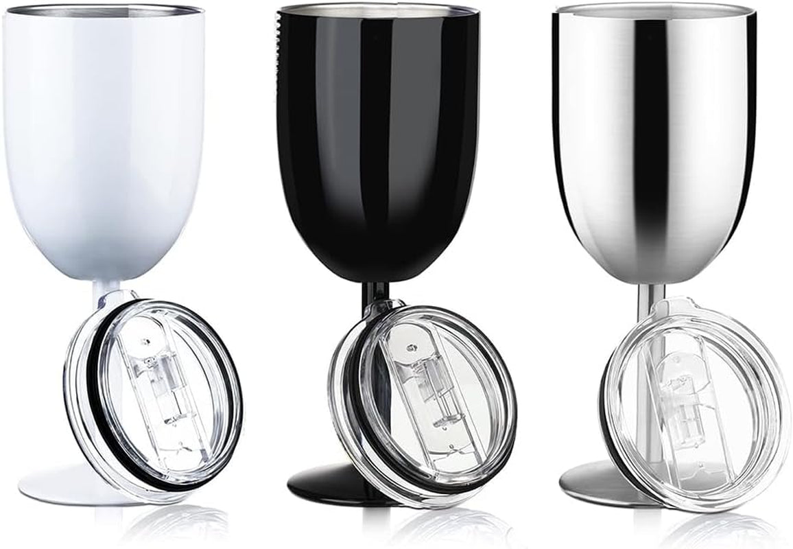 3-Pack Stainless Steel Stemmed Wine Glasses with Lids