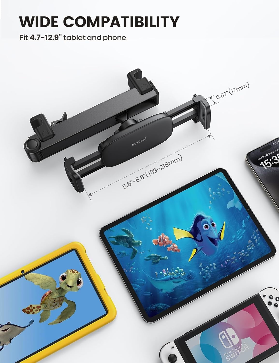 Anti-Vibration Car Headrest Tablet Mount
