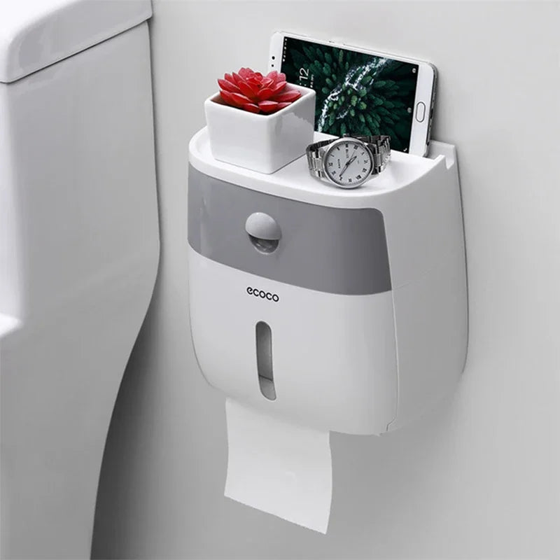 Wall-Mounted Waterproof Toilet Paper Holder & Storage Box