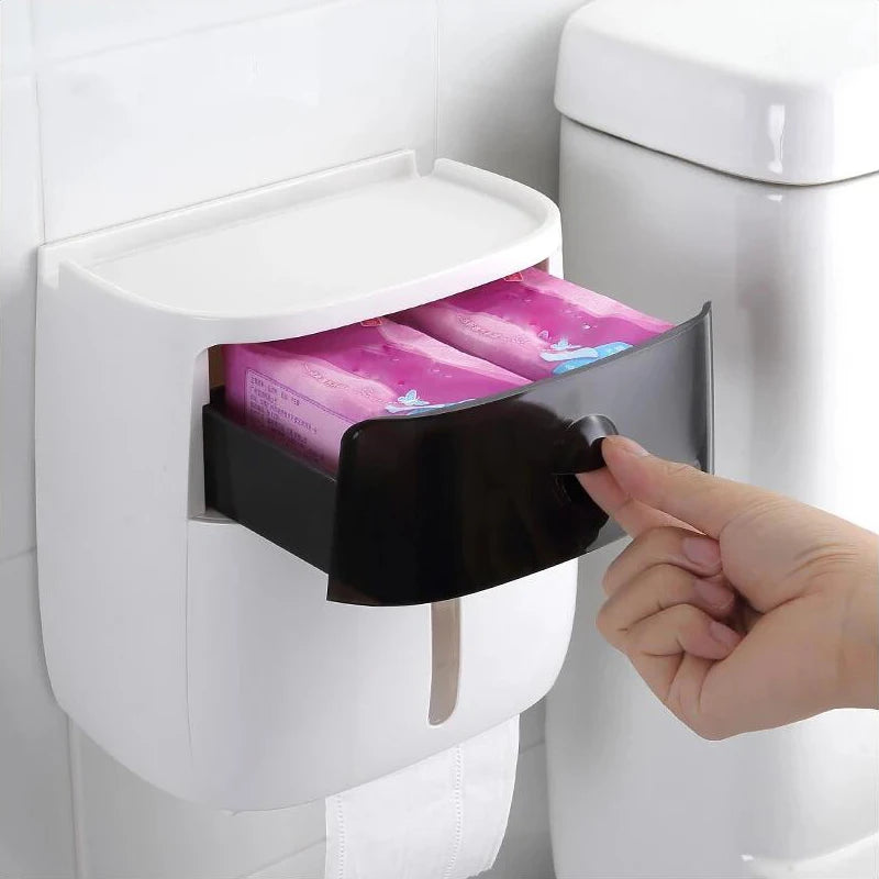 Wall-Mounted Waterproof Toilet Paper Holder & Storage Box