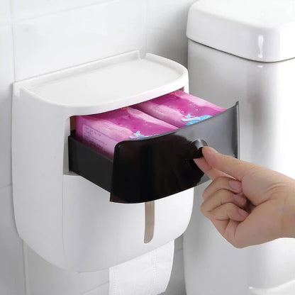 Wall-Mounted Waterproof Toilet Paper Holder & Storage Box