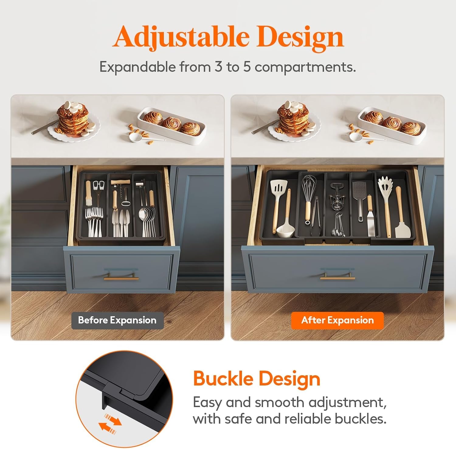 Lifewit Expandable Kitchen Cutlery & Utensil Drawer Organiser