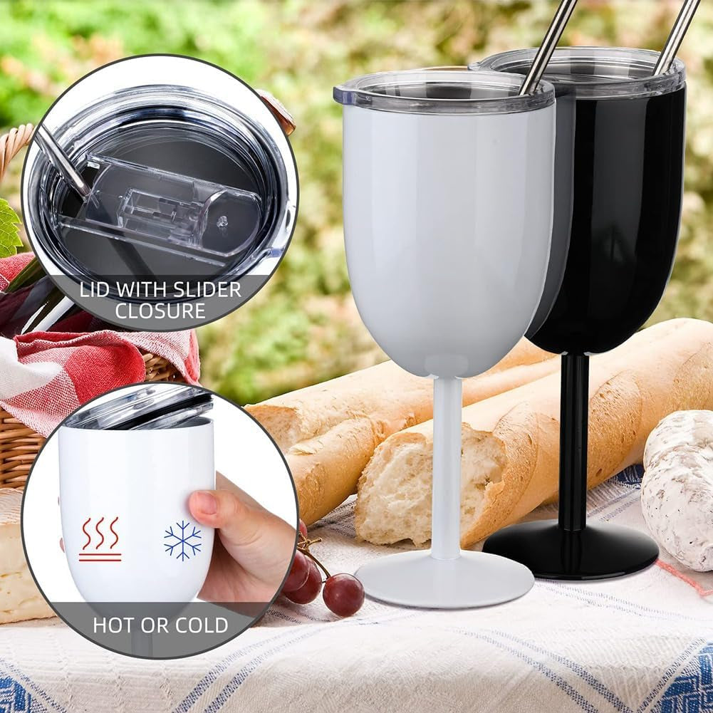 3-Pack Stainless Steel Stemmed Wine Glasses with Lids
