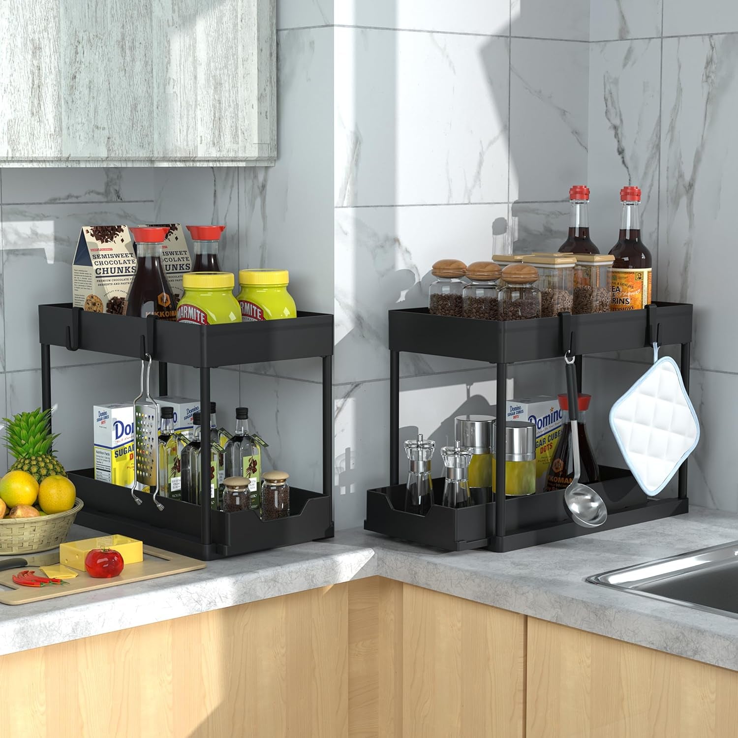 DEKAVA 2-Tier Sliding Under-Sink Cabinet Organiser (2-Pack)