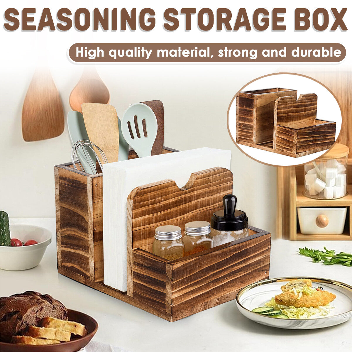 Wooden Countertop Spice & Utensil Organiser