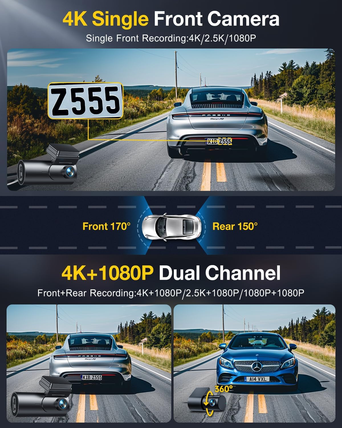 4K Dual Dash Cam with GPS & Wi-Fi
