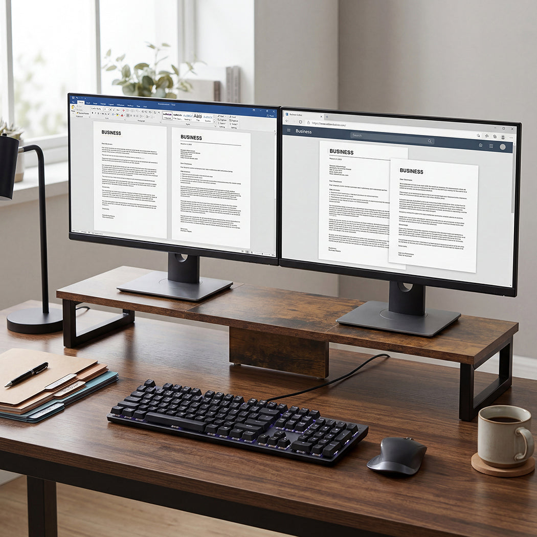 Levede Computer Monitor Stand Dual Monitor Riser Desk Shelf Ergonomic White 90cm